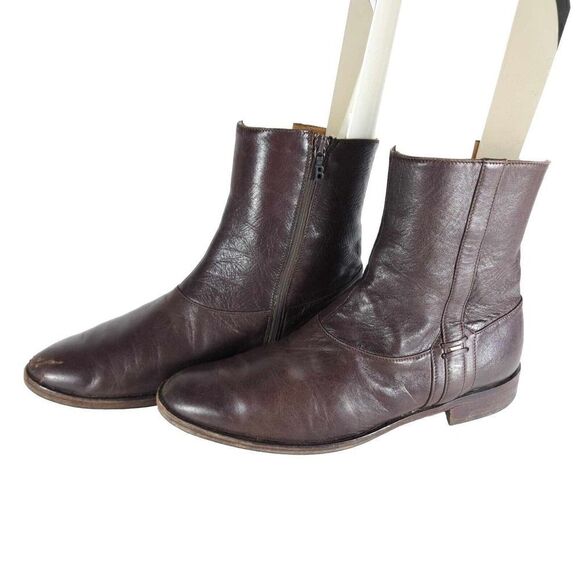 Bally Men's Vintage US 9D Brown Leather Side Zip Mid Ankle Boots Booties - Picture 1 of 13